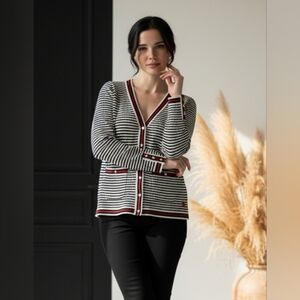 Talbots Oprah Magazine Collection Knit Stiped Cardigan V-Neck Preppy Academia PS